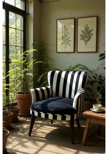 Azra Mobilya - Roma Çay Seti Koltuk Takımı - Babyface Kumaş - Ahşap Demonte Ayak Zebra