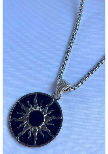 Güneş Tanrısı El İşçiliği Paslanmaz Çelik Zincir Erkek Kolye Gümüş