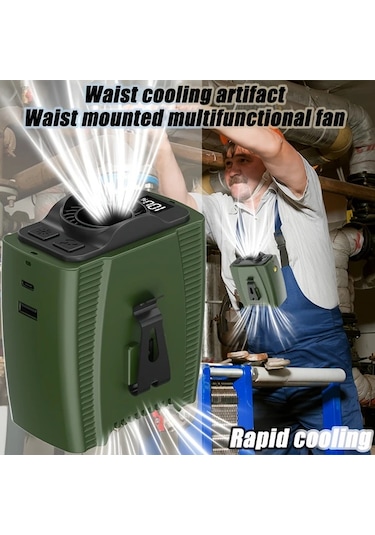 Xuweiwei 1 Adet Şarj Edilebilir 5000mah Siyah Bel Fanı 5 Hızlı Rüzgar Ayarı Taşınabilir Usb Fan Seyahat İçin