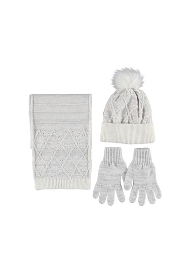 Atkı Bere Eldiven 3 Lü Set Ekru