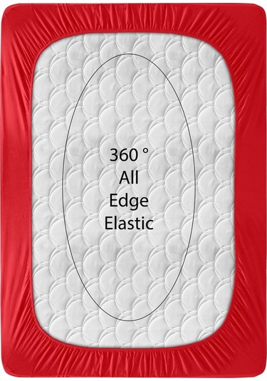 Penye Lastikli Çarşaf, Çift Kişilik, Kırmızı, %100 Pamuk Örme Kumaş, 130 Gr/m² Kırmızı