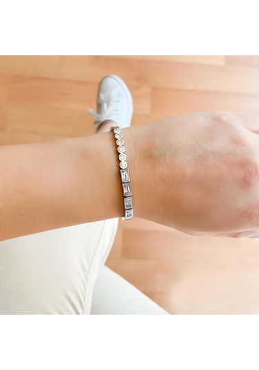 Bz 316l Çelik Zirkon Taşlı Kadın Spor Kelepçe Blz-348 Beyaz