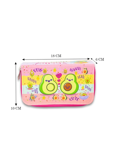 Kalem Kutusu Avocado Kawaii Desen Orginazer Üç Bölmeli Vegan Deri