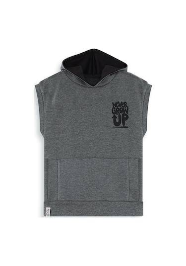 Denokids Erkek Çocuk Kapüşonlu Kolsuz Sweatshirt - Gri