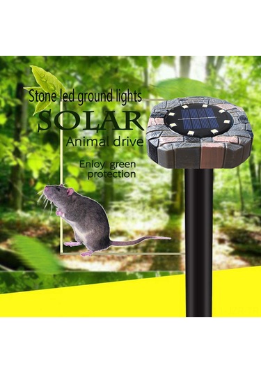 Geeroyoo 2'li Paket Güneş Enerjili Ultrasonik Gönüllü Kovucu, Led Toprak Lambası, Beyaz Işık, 200-400 M² Kapsama Alanı, Ip44 Su Geçirmez