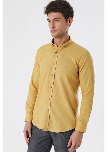 Bal Kısalabilir Kollu Cepsiz Biyeli Pamuk Casual Slim Fit Dar Kesim Gömlek 1004230179-bal Hardal