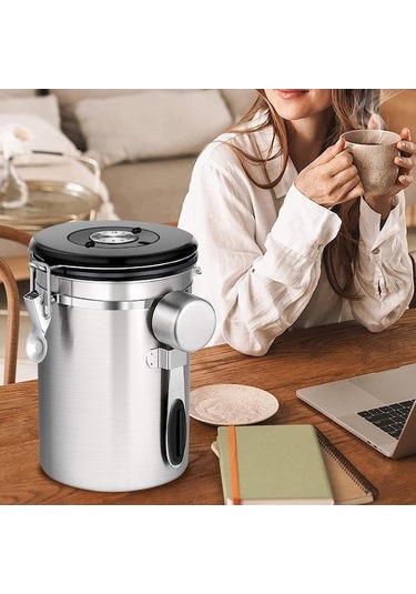 Novahub 1l/1.5l/2l Paslanmaz Çelik Hava Geçirmez Kahve Konteyner Saklama Kabı Seti Çay Pirinç Baharat Otlar Gıda Depolama Kepçe İle 2l Diğer