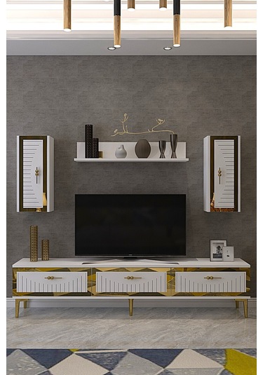 Tvr1801b - Tuna Tv Ünitesi Beyaz Gold 180cm Beyaz
