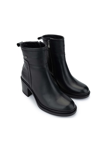 Tamer Tanca Kadın Hakiki Deri Siyah Deri Topuklu Bot 1066 3401 Bn Bot Sk24-25 Sıyah Dr Siyah