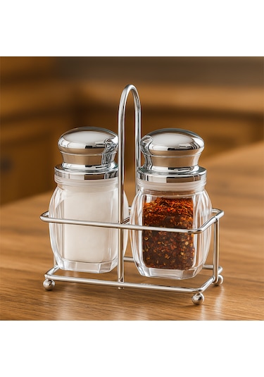 Porsima Pbt-568 2li Metal Standlı Akrilik Tuzluk Biberlik Seti Şeffaf