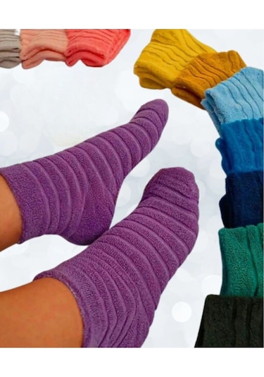 Kadın 8 Çift Premium Kışlık Ters Havlu Termal Patik Çok Renkli ASORTİ