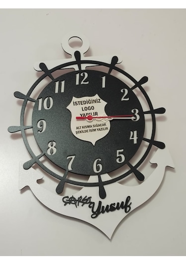 Beşiktaş Temalı Duvar Saati Dümen Kişiye Özel İsimli Siyah Beyaz