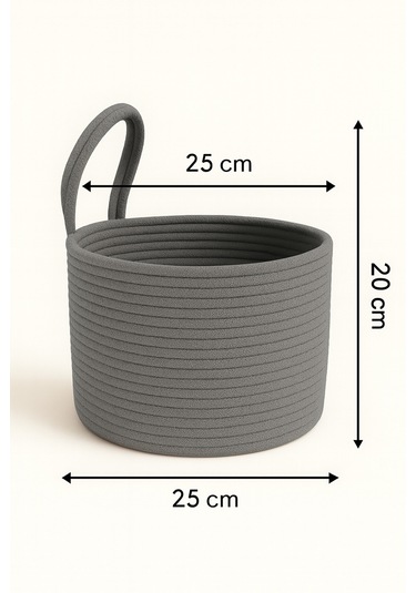 Asep Askılı Halat El Dokuma Banyo Sepeti 25x20cm Duvara Asılabilir Çok Amaçlı Düzenleyici Ve Saklama Gri