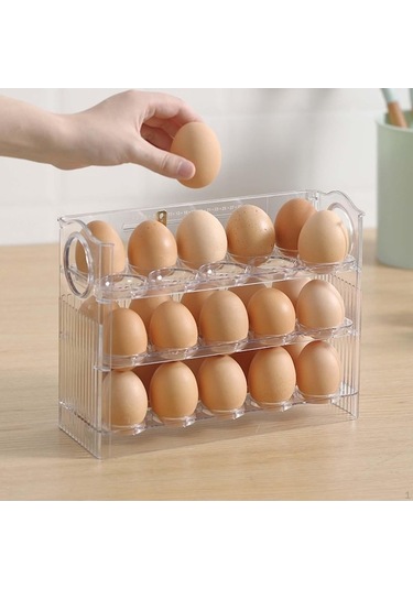 Şeffaf 3 Katmanlı Buzdolabı Yumurta Tepsisi Konteyner Tutucu, Masa Tezgahı İçin Yumurta Taze Saklama Kutusu Şeffaf