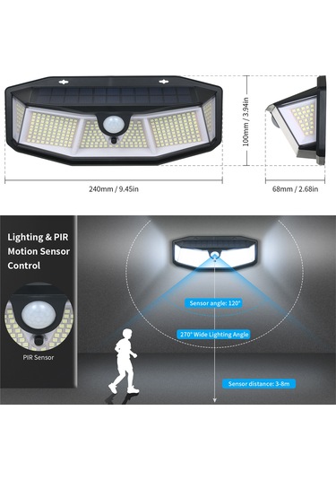 Tomshine Dış Mekan Güneş Duvar Lambaları 308led Pır Hareket Sensörü Işığı 270 Geniş Aydınlatma Açısı 3 Modlu Güvenli Gece Işığı Veranda Bahçe Araç Yolu Garaj Bahçe İçin Siyah