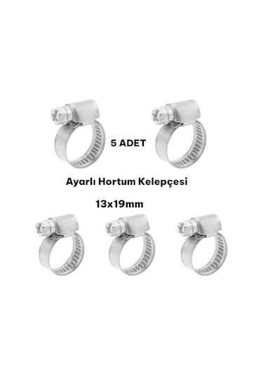 13x19mm Paslanmaz Çelik Hortum Boru Tesisat Kelepçesi 5 Adet
