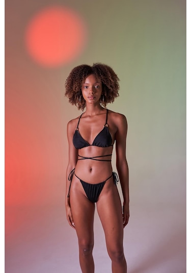 Holly Lolly Üçgen Bağcıklı Ayarlanabilir Delphi Bikini Üstü Siyah