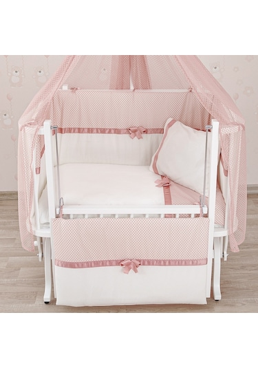 Meltem Kids Mood Sallanır Ahşap Anne Yanı Beşik - 50x90 CM ( Beyaz- Pembe ) Pembe