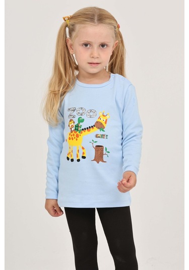 Toontoy Kız Çocuk Zürafa Baskılı Sweatshirt Koyu Mavi