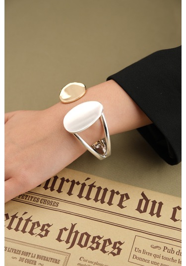 Çildan Womens Gold Ve Silver Özel Tasarım Plaka Detaylı Kelepçe B