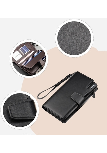 Baellerry Casual Cüzdan Uzun Debriyaj Üç Katlı Cüzdan Erkekler İçin Çok Fonksiyonlu Telefon Çantası Siyah