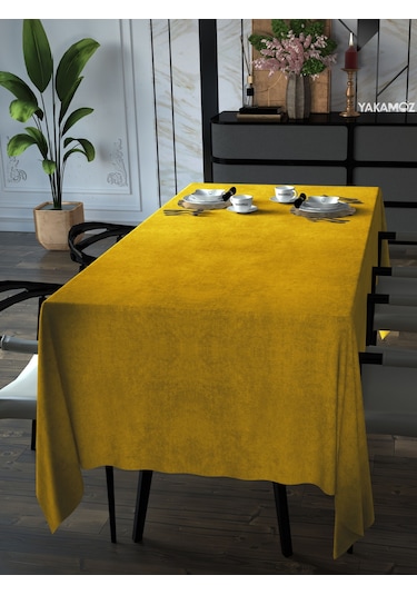Balpeteği Sarısı Kadife Dokulu Masa Örtüsü Dertsiz Velvet Touch Serisi Balpeteği Sarısı