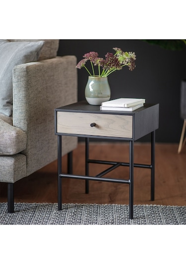 Tia Siyah Metal&ahşap Yan Sehpa - Açık Kahve