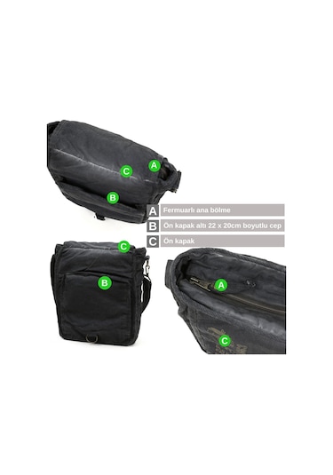 Oldcottoncargo Old Cotton 8184 Salaş Kanvas Omuz Postacı Laptop Okul Çantası Siyah
