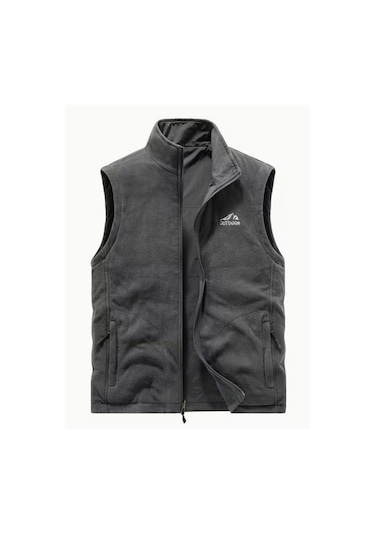 Snapbuy Kışlık Çift Taraflı, Çok Cepli, Bol Kesimli, Kalın Peluşlu Erkek Yeleği Koyu Gri