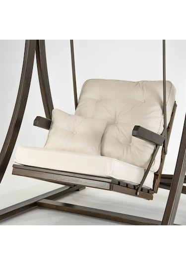 Teras Tekli Ladin Ahşap Salıncak Dış Mekan Bahçe, Teras Salıncağı -krem Krem