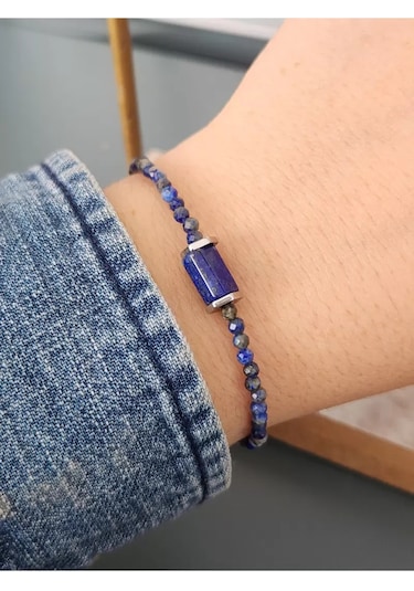 Doğaltaş Lapis Taşı Minimal Çelik Bileklik 3 Mm Lacivert