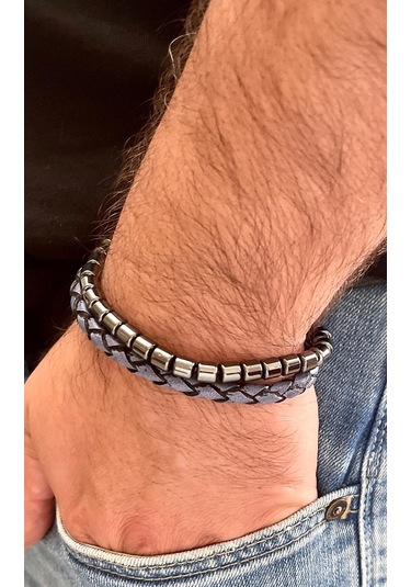 %100 Deri&hematit Erkek Bileklik Net 22cm Türk El Üretimi
