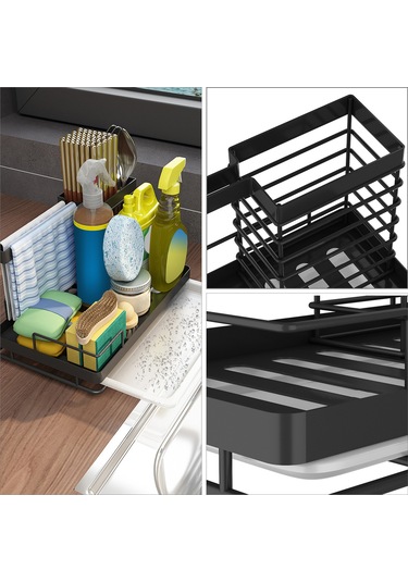Tenfowee Çıkarılabilir Paslanmaz Çelik Lavabo Organizeri - Sünger, Fırça Ve Bezler İçin Pratik Saklama Rafı Siyah
