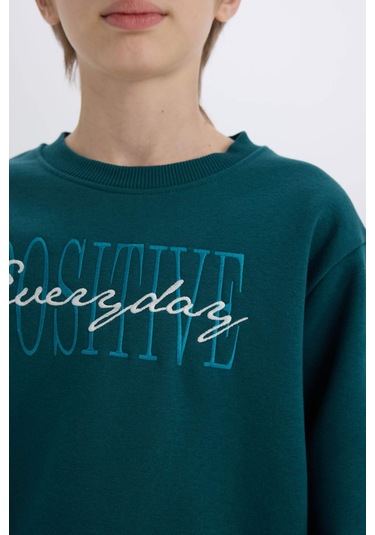 DeFacto Erkek Çocuk Bisiklet Yaka Baskılı Sweatshirt D3036A824WNGN146