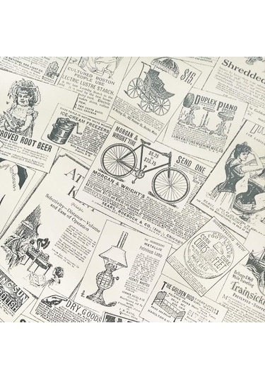 Vintage Vinil Kendinden Yapışkanlı Gazete Kağıdı Duvar Kağıdı, Soy Ve Yapıştır Çok Renkli