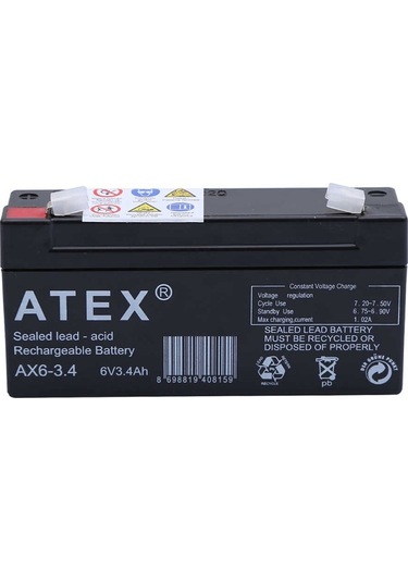 Atex Ax6-3.4 6 Volt - 3.4 Amper Yatık Akü 12.5x6x3cm