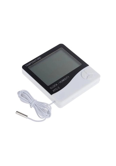 İç Ve Dış Ortam Sıcaklığını Ölçebilen Lcd Ekran Saat Göstergeli Alarmlı Nem Ölçer Termometre 5365