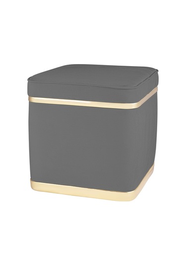 Zengo Gold Twin Line Kare Puf -gri Kumaş, Dekoratif Makyaj Masası Pufu-modern Style