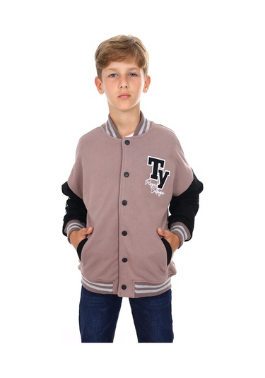 Toontoy Erkek Çocuk Nakışlı Kolej Hırka Kahve