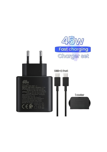 Honeybeeshop Siyah 45w Ultra Hızlı Şarj Cihazı Pd30 Usb C Fiş Ve 1m Cden Cy Şarj Kablosu 5a Seri İpdone Uyumlu 1516 Serisi Cep Telefonları Uygun
