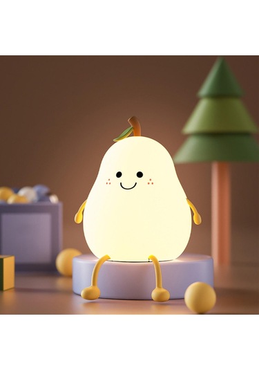 Homyl Gülümseme Armut Şekli Silikon Led Gece Lambası Kreş Beyaz Çok Renkli