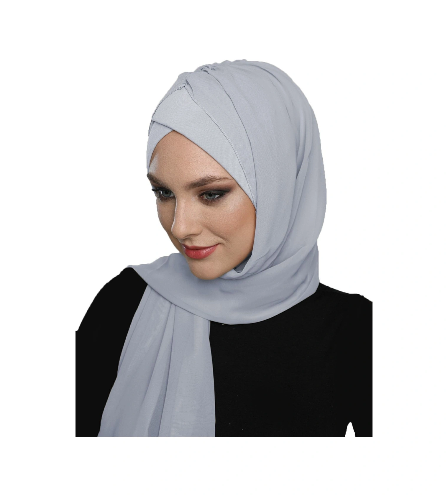 Şallı Takmatik Sade Açık Gri Hazır Türban Tesettür Bone Namaz Örtüsü Açık Gri