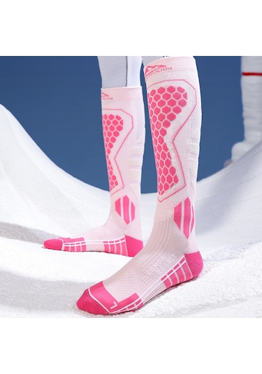 Butu Golovejoy Dwz04 1 Çift Spor Kompresyon Çorapları Kış Sıcak Yüksek Tüp Kayak Baldır Çorapları Pembe