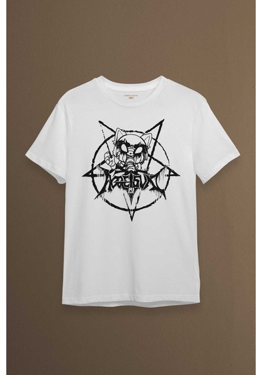 Beyaz Unisex Aggretsuko Agresif Retsuko Gotik Japon Anime Manga Metal Gothic Baskılı T-shirt 001