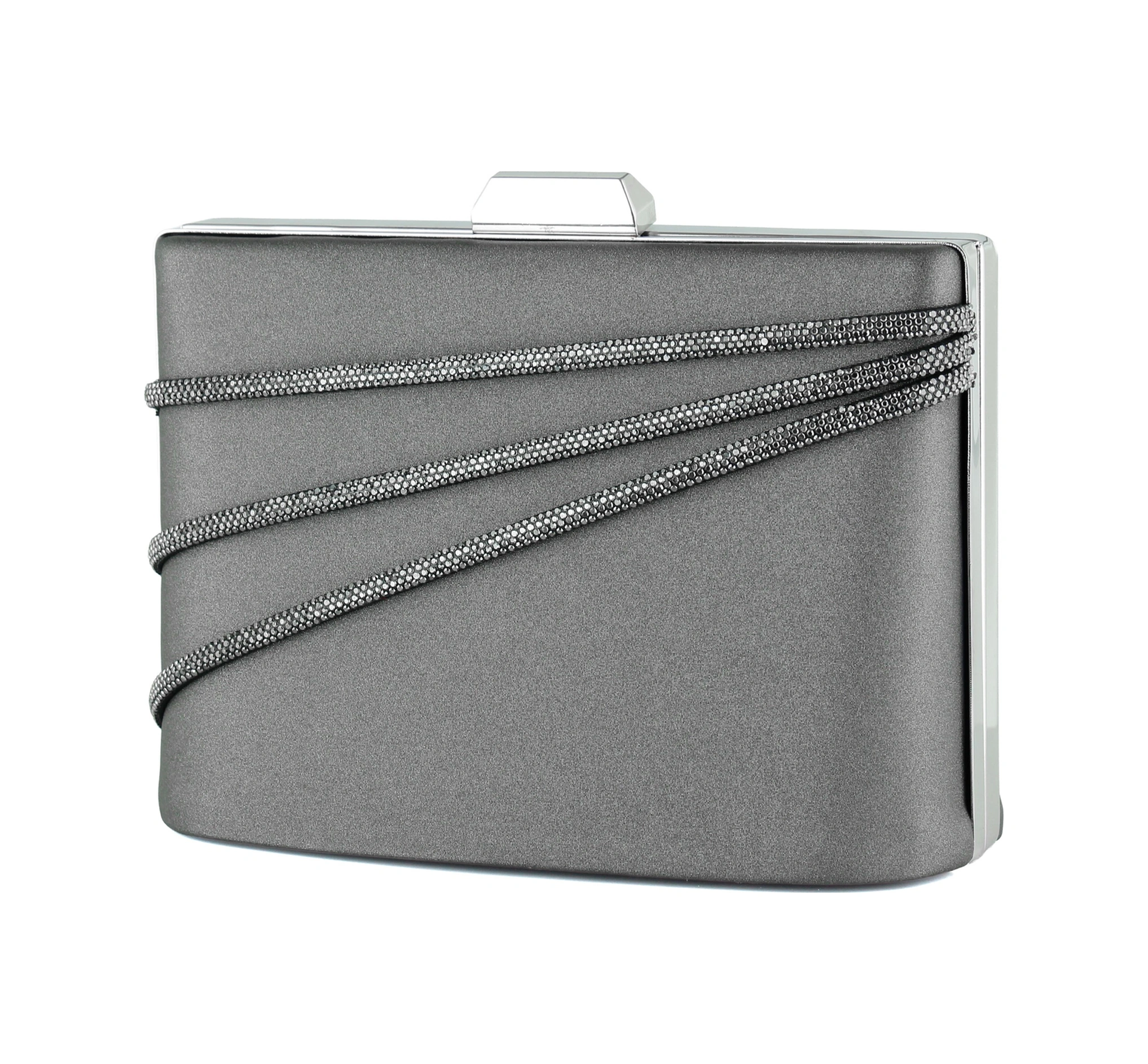 Erkan Saçmacı Antrasit Saten Taşlı Gümüş Metal Saplı Zincir Askılı Abiye Çanta Antrasit