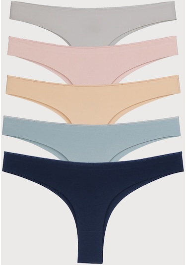 Kadın Külot Brazillian Tanga Lazer Kesim Esnek Iz Yapmayan 5 Li Paket Mavi 92270 R03 Mavi