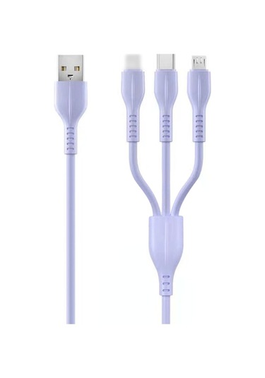 1m Mor Silikon Şarj Kablosu - 2a Hızlı Şarj - İos/type C/micro-b Uyumlu - Veri Transferi Desteği Yok
