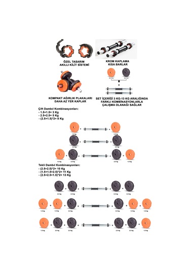 Ecgspor 16 Kg Dambıl Seti Turuncu-siyah 6 In 1 Fitness Set