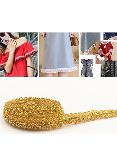 Rogfer Wg000108 Polyester İpek Kırkayak Şekli Dantel Kemer Dıy Giyim Aksesuarları, Uzunluk: 50m, Genişlik: 0.8cm Altın