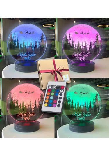 Yeni Yıla Özel Oval Uçan Geyikler Kişiye Özel Yazılı 3d Led Gece